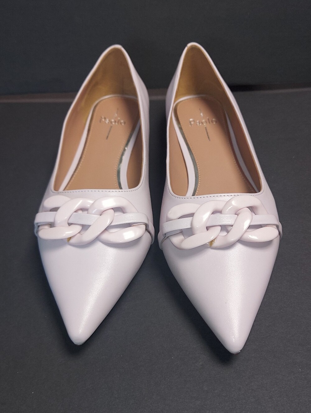 Linea Paolo Nora Women's Pink Leather Flat Shoes w/ Chain Pointed Toe size 10